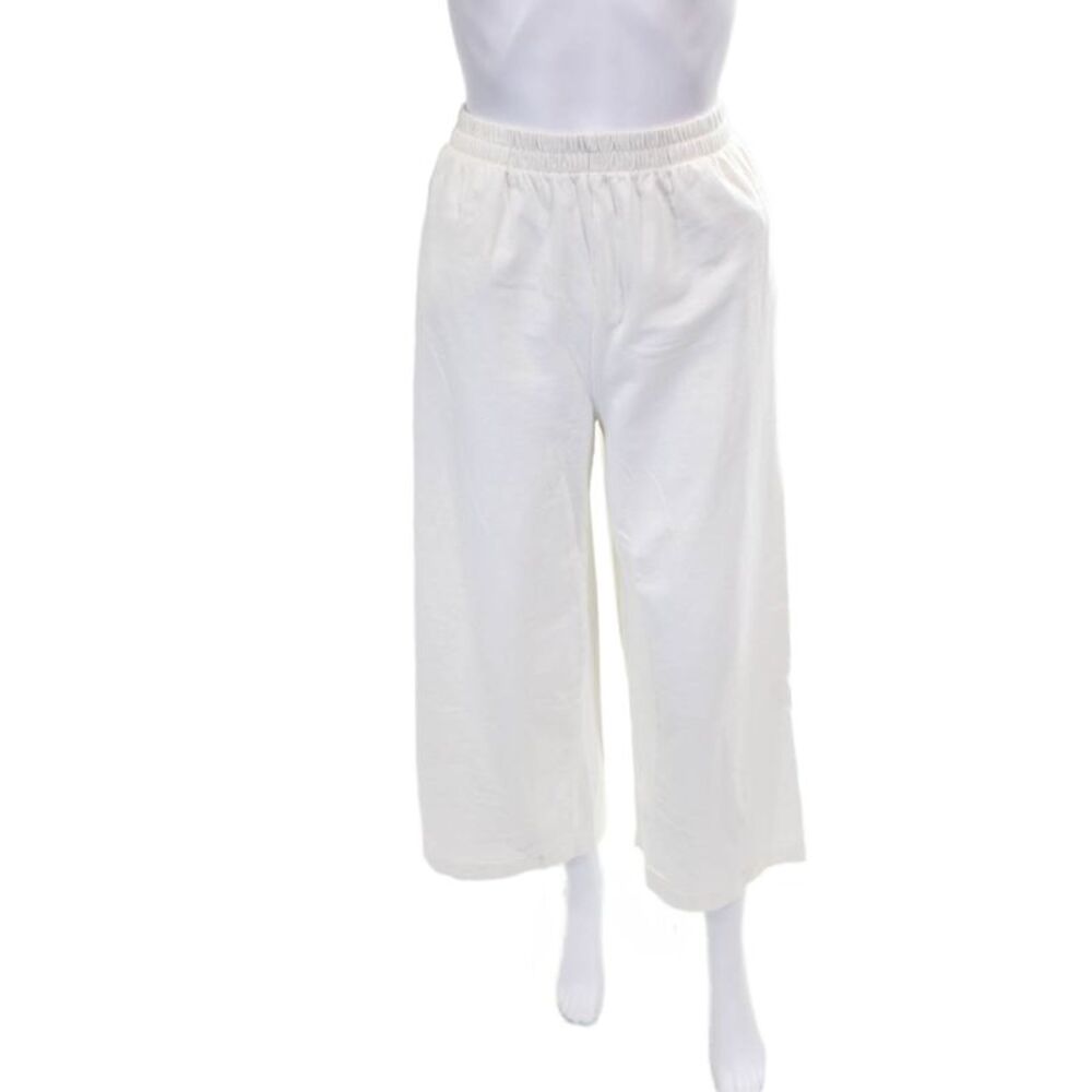 Z Supply Womens Cotton Elastic Waist Straight Leg Yoga Pants White Size S
